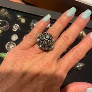 Turquoise and Smokey Topaz Dome Ring by Barse
